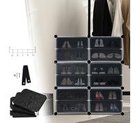 TRMLBE Scarpiera nera fai da te, 2 x 6 livelli, in plastica PP, salvaspazio, organizer per scarpe con porta, rimovibile, per scarpe, 12 scomparti