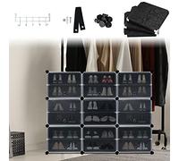 TRMLBE Scarpiera nera fai da te, 3 x 6 livelli, in plastica PP, salvaspazio, organizer per scarpe con porta, rimovibile, per scarpe, 18 scomparti