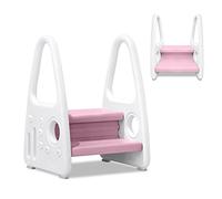 TRMLBE Sgabello per Bambini a Due Gradini in Plastica Antiscivolo con Corrimano Torre di Apprendimento Scala a Pioli per Bagno in Camera dei Bambini (Rosa)