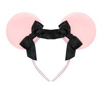Trnerm Cerchietto per capelli con orecchie di topo rosa con nastri neri, simpatiche orecchie di topo Coquette per donne