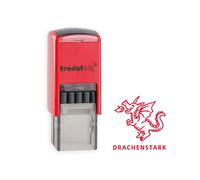 Trodat edy FIX - Timbro motivazionale per insegnanti ed educatori, set di timbri per motivazione, 1 motivo drago forte, tedesco, corpo rosso, impronta rossa, autoinchiostrante, 20 x 20 mm