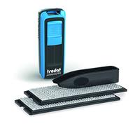 Trodat Timbro Blu Autoinchiostrante Autocomponibile Fai-Da-Te Tascabile, Pocket Printy 9512 Typo, 47x18 mm 4 Righe, Inclusa Cartuccia Inchiostro Nero, con Pinzetta e 1 Set di Caratteri, Icone e Numeri