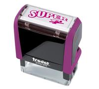 Trodat - Timbro Motivazionale per Insegnanti Printy 4910 Autoinchiostrante, Collezione Happy School, Impronta SUPER, Colore Timbro Viola, Cartuccia Inclusa di Colore Rosa