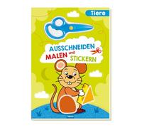 TRÖTSCH - Bastelbuch "Tiere" mit Schere Ausschneiden, Malen und Stickern | Stickerbuch mit niedlichen Tieren zum Ausschneiden und Ausmalen für den ... | Ab 3 Jahren: Bastelheft Beschäftigungsbuch