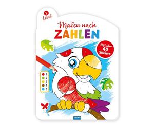 TRÖTSCH - Malen nach Zahlen - Level 1 | Malen nach Zahlen Malbuch zum Zahlenlernen mit nummerierten Flächen: Ausmalbuch mit Stickern zum Verschönern der Tiermotive | Ab 3 Jahren