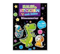 TRÖTSCH - Malen & Stickern nach Zahlen "Dinosaurier" | Malbuch mit 120 Stickern und tollen Dino Vorlagen zum Ausmalen: Kreatives Dinosaurier Buch zum Malen und Stickern nach Zahlen | Ab 5 Jahren