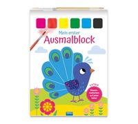 TRÖTSCH - Mein erster Ausmalblock "Pfau" | Malbuch mit Wassermalfarben auf jeder Seite | Ab 3 Jahren: Kunterbuntes Ausmalbuch mit niedlichen Motiven ... Malbuch inklusive Pinsel | Ab 3 Jahren