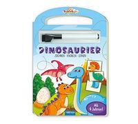 TRÖTSCH - Schreib- & Wisch-weg-Pappenbuch "Dinosaurier" | Kinderbuch mit Rätseln und Zeichenaufgaben: Wisch und weg Buch mit Stift und integriertem Schwamm für endlosen Spielspaß | Ab 3 Jahren