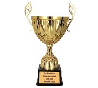 Trofeo Larius in metallo, oro e argento, trofeo premio con incisione personalizzata (con testo personalizzato, oro, M)