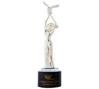 Trofeo Premio A Forma di Graziosa Statua di Dea, Trofei in Metallo A Forma di Gabbiano, Trofeo con Incisione Personalizzata, Base in Cristallo Nero, Premi per Gare di Danza(Silver)
