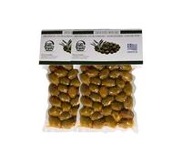 TrofoPlan Olive Verdi Greche al peperoncino (Chili) 2 x 200 g - Olive cretesi grandi e piccanti - Olive mediterranee in salamoia - Confezionate sottovuoto - Senza additivi né coloranti
