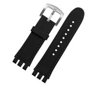 TROGPYXG Cinturini for orologio in pelle di vacchetta da 23 mm compatibili con cinturini Swatch Bracciale da uomo in morbida pelle di vacchetta marrone impermeabile nera(Black silver A)