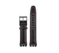 TROGPYXG Cinturino 17mm 19mm compatibile con cinturino in pelle Swatch YCS YAS YGS IRONY Bracciale da donna in pelle di vitello di vacchetta(Black red-black-A,17mm)