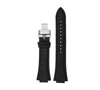 TROGPYXG Cinturino for Orologio con Fondo in Pelle e Tela di Nylon da 26 * 14 mm Compatibile con Casio Heart of Steel Edifice Series GST-B400 EFB-680 ECB-10D(White Black,26.14mm)