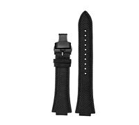 TROGPYXG Cinturino for Orologio con Fondo in Pelle e Tela di Nylon da 26 * 14 mm Compatibile con Casio Heart of Steel Edifice Series GST-B400 EFB-680 ECB-10D(Black White,26.12mm)
