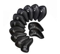 Trohollis Coprimazze da Golf,Golf Iron Head Cover 10/12 Pz Deluxe di Cuoio Sintetico di Ferro di Golf coperture della Testa del Club Sacca Impermeabile for all del Ferro di Golf Club(12 PCS Black Pu)