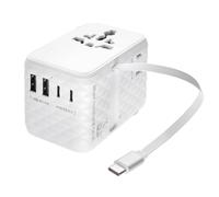 TROIKA Adattatore da viaggio WORLDWIDE PULL 35 EU/USA/AUS/CHN/UK + USA/JP con cavo USB-C estraibile, 5-in-1 35W, bianco
