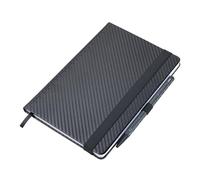 TROIKA Blocco note DIN A5 con penna a sfera SLIMPAD A5 CARBON Notebook 64 fogli perforati con griglia a punti, passante per penna, segnalibro, righello in rilievo in ecopelle e metallo, effetto