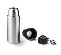 TROIKA Bottiglia termica INFUSE+ 550 ml con chiusura a una mano, doppio moschettone, acciaio inox e plastica argento