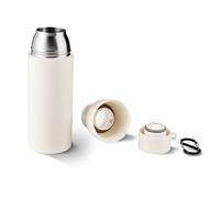 TROIKA Bottiglia termica INFUSE+ 550 ml con chiusura a una mano, doppio moschettone, acciaio inox e plastica bianca