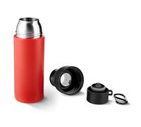 TROIKA Bottiglia termica INFUSE+ 550 ml con chiusura a una mano, doppio moschettone, acciaio inox e plastica rossa