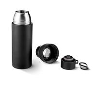 TROIKA Bottiglia termica INFUSE+ con chiusura a una mano, isolamento doppia parete sottovuoto 550 ml, doppio moschettone, acciaio inox e plastica nera