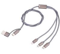 TROIKA Cavo di ricarica 3 in 1 per ricarica simultanea fino a 3 dispositivi, SB/USB-C a Micro USB/Lightning/USB-C, lunghezza: 1 m, CBL30/GY