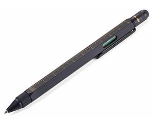 TROIKA CONSTRUCTION PIP20/BG - Penna a sfera multifunzionale, colore nero e oro, righello con centimetri e pollici, scala 1:20 m e 1:50 m, livella a bolla, cacciavite piatto e a croce