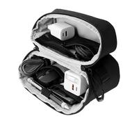 TROIKA Custodia per cavi TROIKA BLACK TECH 2 GO con zip a 2 vie, 6 scomparti aperti per powerbank, cavi ecc., in poliestere e tarpaulin nero