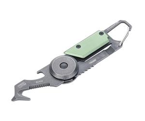 TROIKA Mini attrezzo con 5 funzioni - EGON CARD - Coltello a pacchetto - Moschettone - Piccola lama - 420 acciaio inox - alluminio - anodizzato - verde, stonewash - TROIKA originale