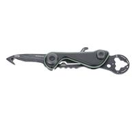 TROIKA Mini attrezzo con 9 funzioni PARCEL CUT CARD - Risolutore carrello della spesa, coltello pacchi + lama - anello portachiavi, apribottiglie - 440 acciaio inox - alluminio - verde, nero