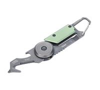TROIKA Mini Strumento con 5 Funzioni - CARTA EGON - Coltello da Pacco - Moschettone con Gancio - Piccola Lama da Sega - Acciaio Inossidabile 420 Alluminio - Anodizzato - Verde, Stonewash - TROIKA