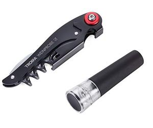TROIKA-originale WEINPROBE WST01/BK Set vino composto da coltello da sommelier, tappo sottovuoto Coltello da cameriere chiusura sottovuoto, cavatappi, apribottiglie, set da sommelier