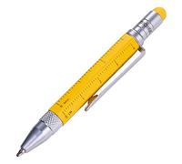 Troika - Penna a sfera Multitasking (piccola), con righello centimetri/pollici, cacciavite a croce, pennino capacitivo (giallo) e mina nera, include 2 cartucce di ricambio, in alluminio, ottone e acciaio, colore: giallo opaco