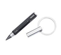 TROIKA Penna multitasking e portachiavi con punta infinita (circa 20 km di lunghezza di scrittura) - ENDLESS TO GO - righello centimetro/pollici - alluminio - nero, argento, Nero Argento, 9,6 x 3 x