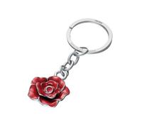 TROIKA Portachiavi a forma di fiore rosa con meccanismo di apertura brevettato NAIL GUARD per un facile fissaggio delle chiavi, smaltato, metallo cromato in rosso argento
