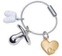 TROIKA Portachiavi con 3 ciondoli Welcome Baby in metallo colore argento/oro bianco, KR21-01/CH, Argento-oro-bianco, 6,8cm, Moderno