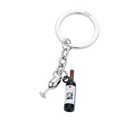 TROIKA Portachiavi con bottiglia di vino e bicchiere di vino Bordeaux, portachiavi in metallo pressofuso per gli amanti del vino, cromato, verde scuro e argento, originale, verde scuro/argento, 8,7 x