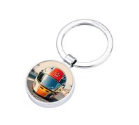 TROIKA Portachiavi Motorsport RACING in pressofusione di metallo cromato come regalo per fan delle corse, anello portachiavi motivo casco e auto da corsa