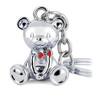 TROIKA Portachiavi Orsacchiotto con fiocco rosso Orso in metallo pressofuso con anello portachiavi cromato argento originale, argento, 9,2 x 3,5 x 2,8 cm