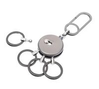 TROIKA Portachiavi Patent Easy - con moschettone - 4 anelli inclinabili - ottone, metallo - cromato - originale gunmetal, Gummetal, 9,3 x 5 x 0,9 cm