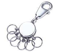 Portachiavi Rotondo, in Metallo Cromato Lucido, con moschettone e 6 Anelli intercambi