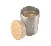 Troika Tazza termica con coperchio per bevande calde in acciaio inox e bambù, colore argento-marrone, 160 ml, CUP75/ST