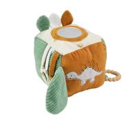 Trois Kilos Sept - Cubo di risveglio Bambino Diplodododo, Giocattolo sensoriale multifaccia con Specchio, Anello di dentizione, Personaggi, Velluto a Coste, Misto, Verde Salvia Beige Cammello