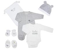 Trois Kilos Sept - Kit Naissance 6 Pièces (Body, Bonnet, Chaussons, Moufles, Pochon, Pyjama) - 1 Mois - Mini Nous
