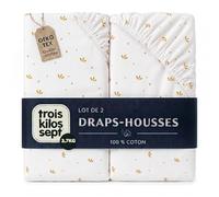 Trois Kilos Sept - Lenzuolo con angoli elasticizzati - 100% cotone jersey elasticizzato - morbido e confortevole - bordi elastici - etichetta Oeko-TEX® Standard 100 - motivo petali caramello - 50 x 83