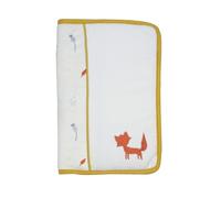 Trois Kilos Sept - Protezione per libretto sanitario del bambino - Nascita - Velluto - Fodera in cotone - Bordi in senape - motivi legnosi - Dettagli ricamati volpe - 25 x 17,5 cm