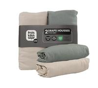 Trois Kilos Sept - Set di 2 lenzuola foderate per neonati, 100% cotone, con risvolto elastico, traspirante, certificato Oeko-TEX Standard 100, beige sabbia e verde argilla, 70 x 140 cm