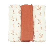 Trois Kilos Sept - Set di 3 mussole per neonato - Certificé Oeko-tex - 70 x 70 cm - Motivo terracotta