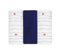 Trois Kilos Sept - Set di 3 pannolini per neonato, multiuso, per l'allattamento, il cambio, la coperta leggera - 100% cotone Oeko-TEX® Standard 100 - blu navy - motivo a righe cuore - 70 x 70 cm